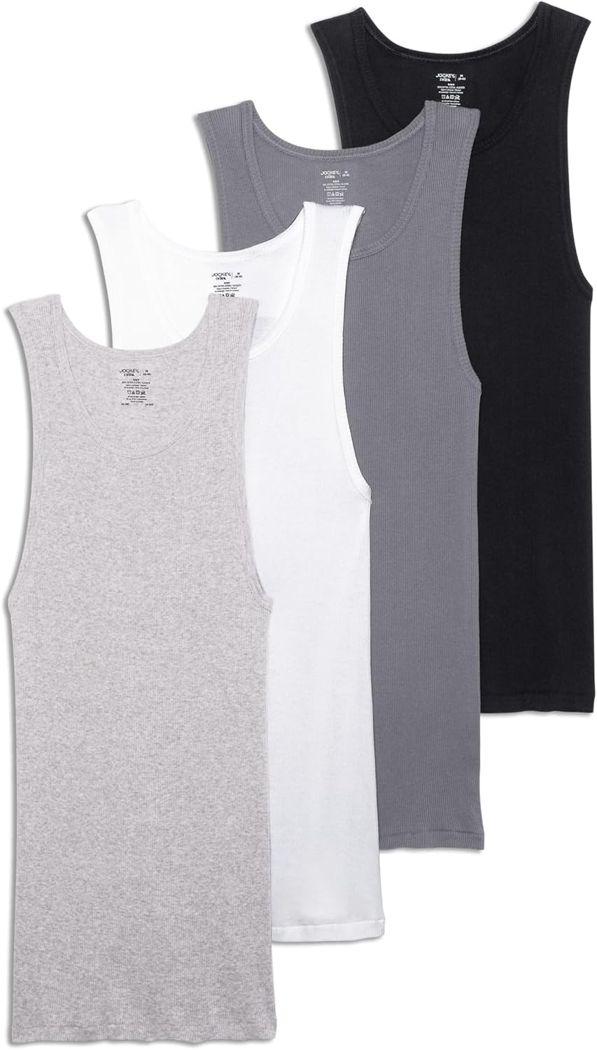 Jockey Men's 100% Cotton A-Shirt Tank - 4 Pack for Comfort