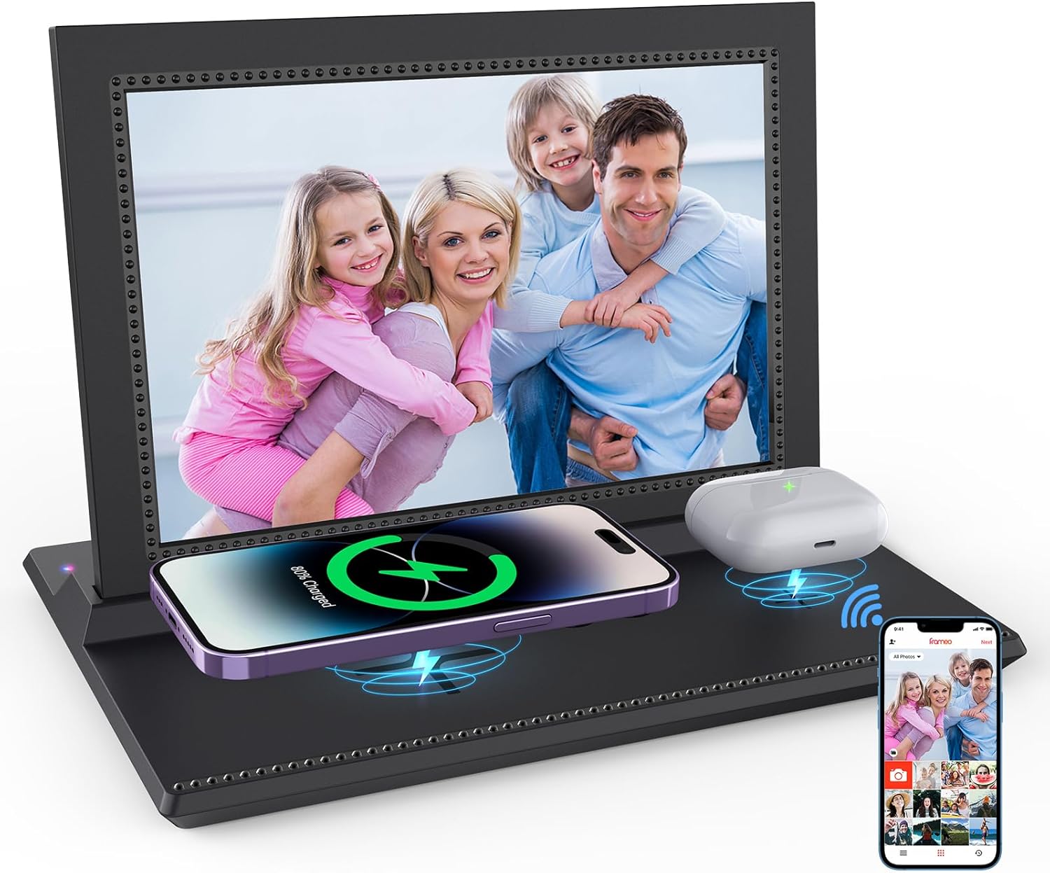 3-in-1 10.1 WiFi Digital Picture Frame with Charging Station