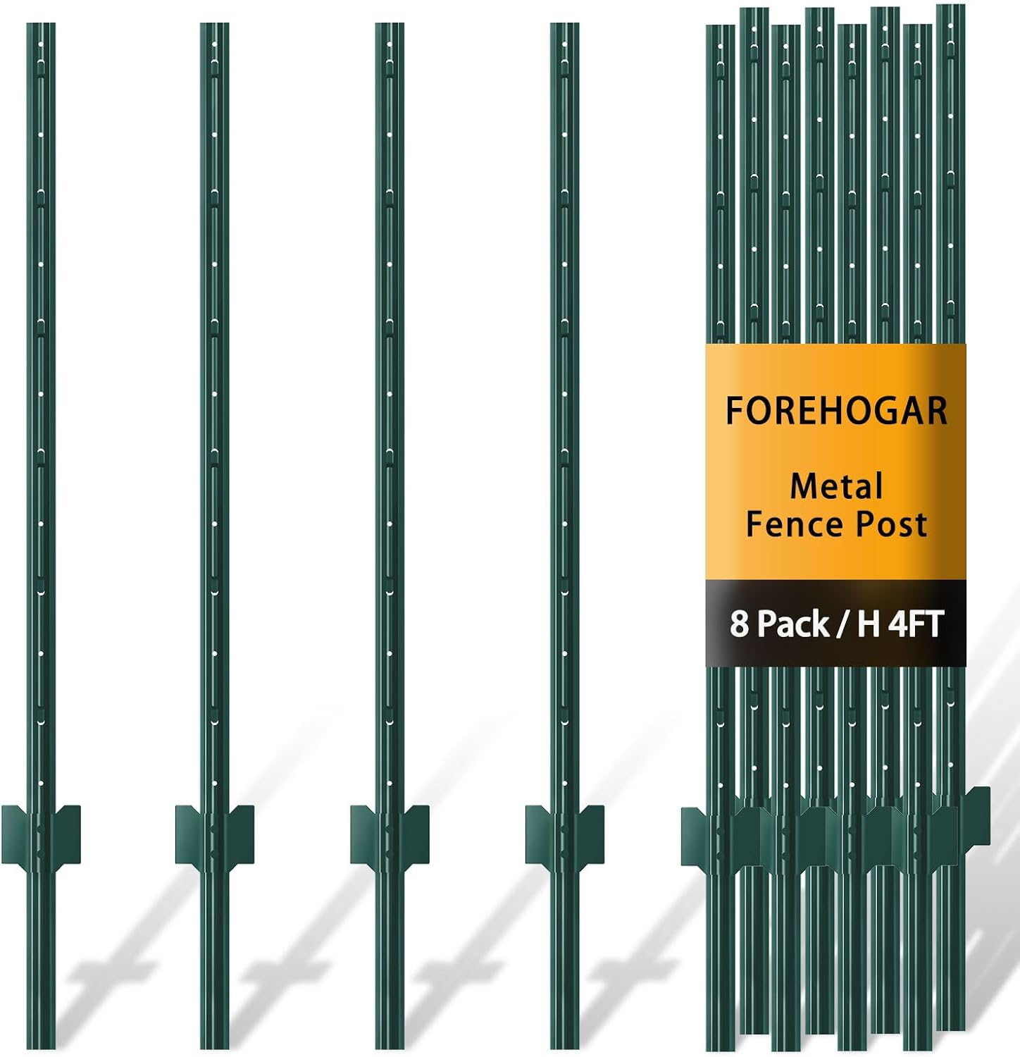 Metal Fence Post 4 Feet Green Pack of 8 for Garden Fencing