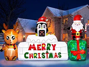 10 Ft Christmas Inflatables with Countdown Clock and LED Lights