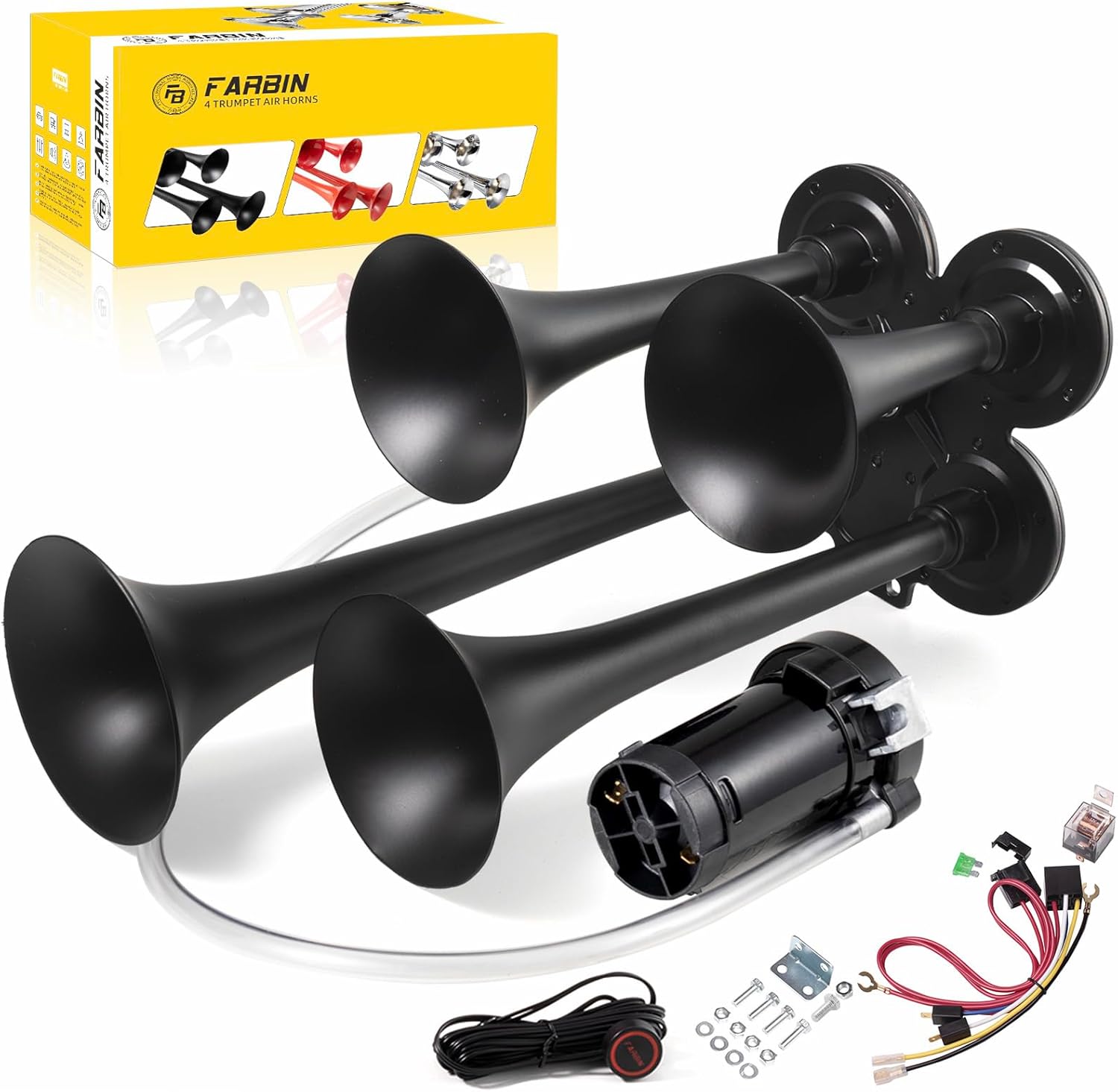 FARBIN 12V/24V Air Horn - 150DB Super Loud Chrome Horns