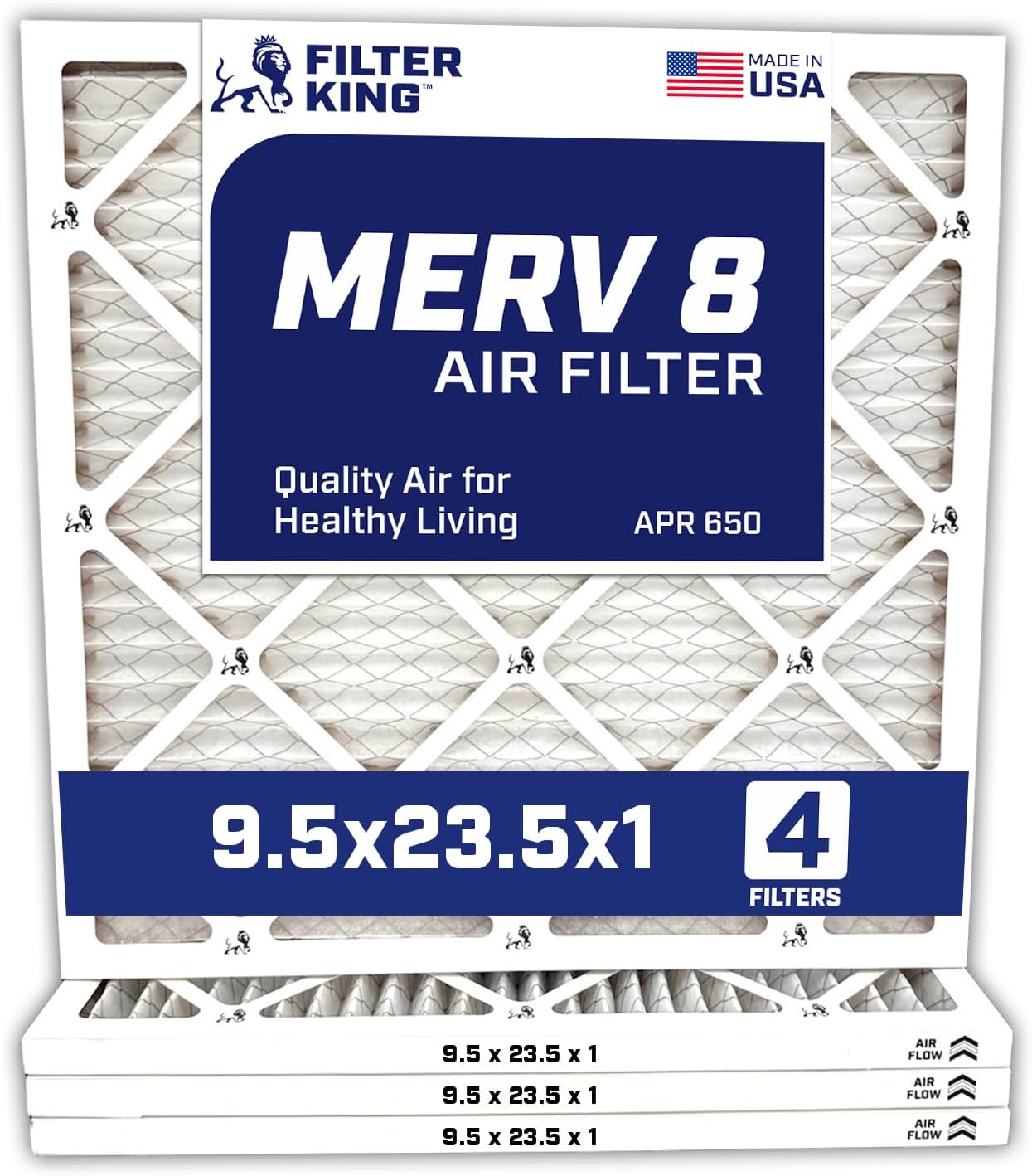 MERV 8 Air Filter 9.5x23.5x1 | 4-Pack for HVAC Systems