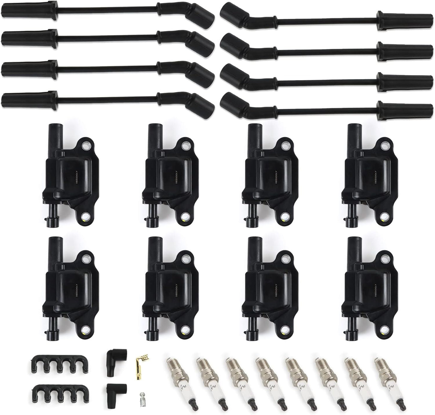 8PCS UF413 Ignition Coils and Spark Plugs Set for Cadillac