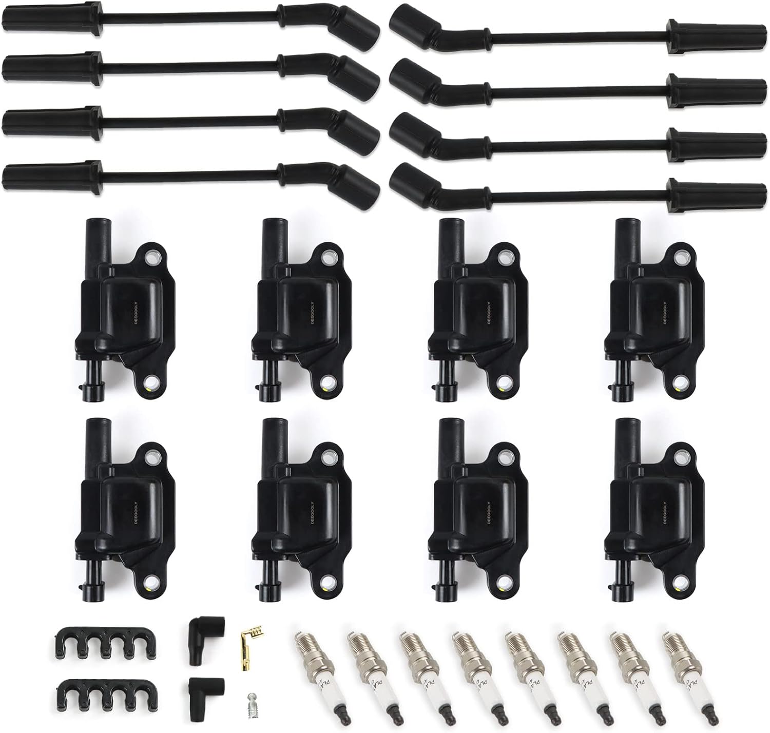 8PCS UF413 Ignition Coils and Spark Plugs Set for Cadillac