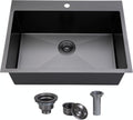SHACO 33x22 Black Drop In Kitchen Sink - Deep Single Bowl