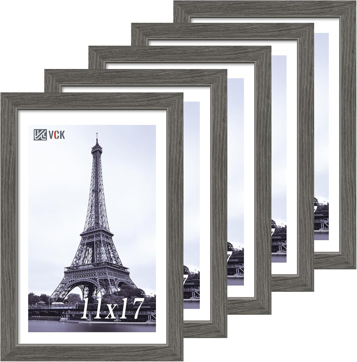 VCK 11x17 Picture Frame 5 Pack in Gray Solid Wood Design
