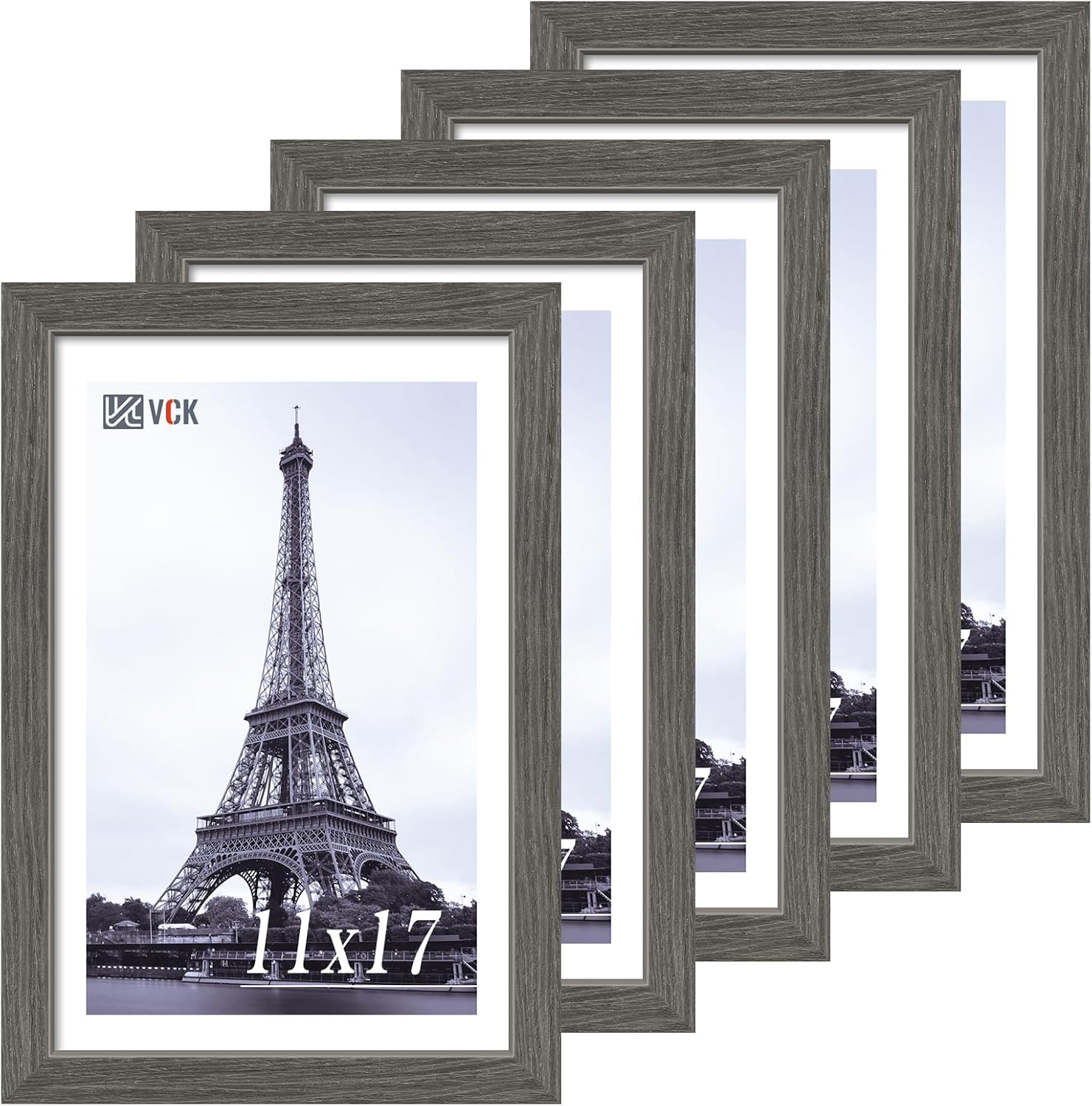 VCK 11x17 Picture Frame 5 Pack in Gray Solid Wood Design