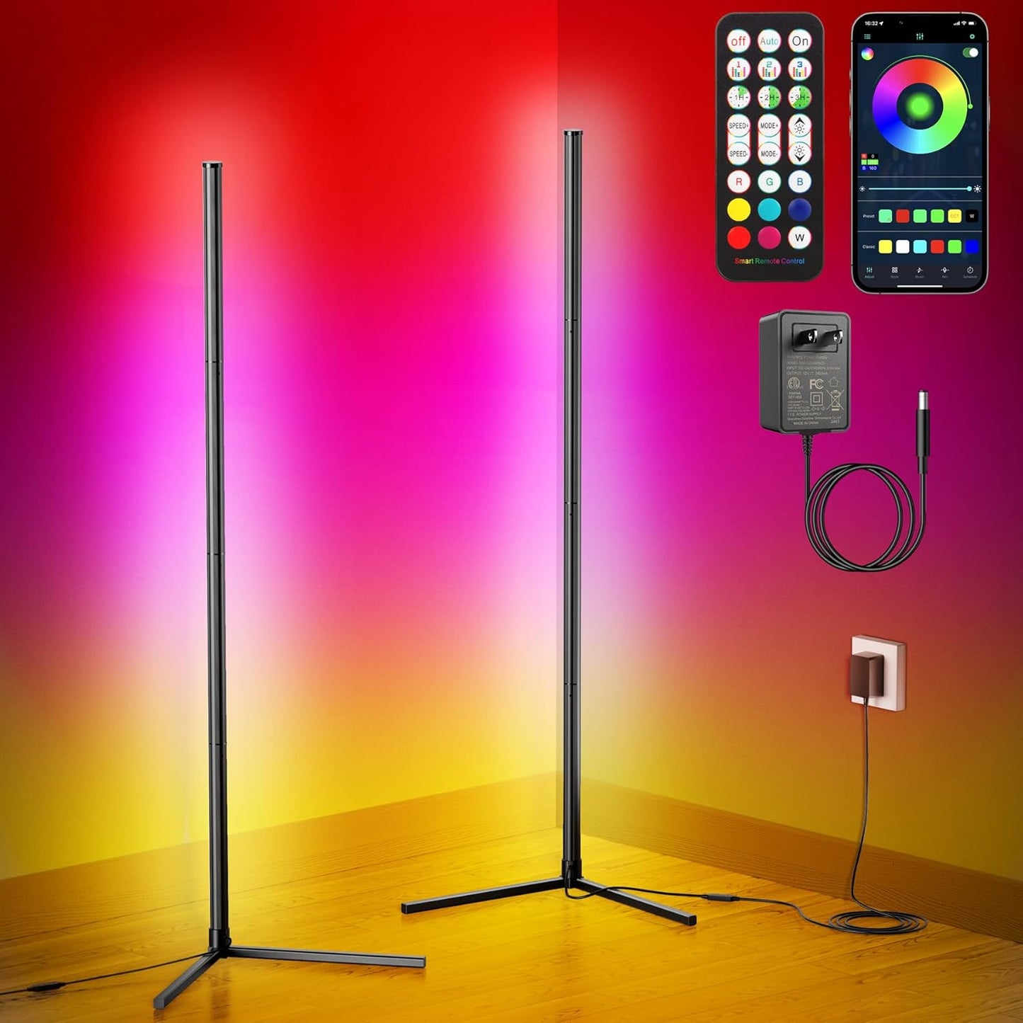 Modern LED Corner Floor Lamp with Remote Control and APP