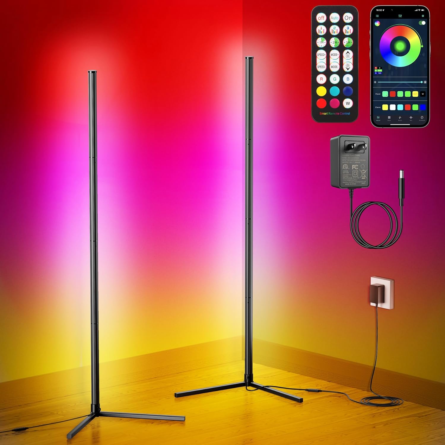 Modern LED Corner Floor Lamp with Remote Control and APP
