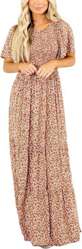 Kranda Women 2025 Smocked Floral Maxi Dress - Flattering Flowy Fit
