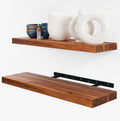 24 in Acacia Wood Floating Shelves Set of 2 - Rustic Farmhouse Storage