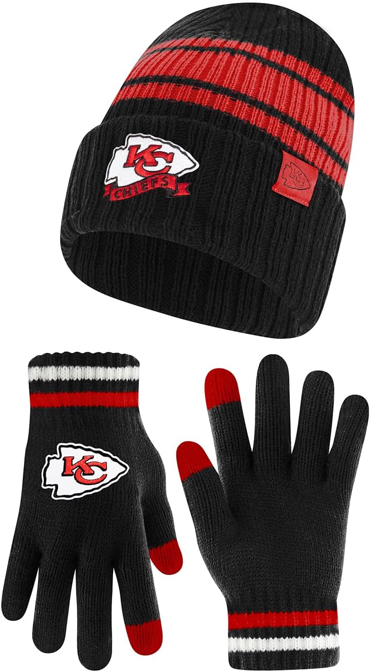 Ultra Game NFL Official Super Soft Team Stripe Beanie & Gloves