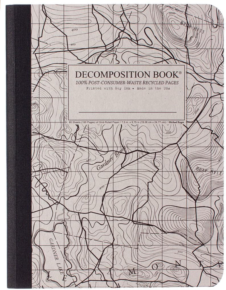 Topo Grid Notebook - Eco-Friendly Quad Ruled Journal - 160 Recycled Pages