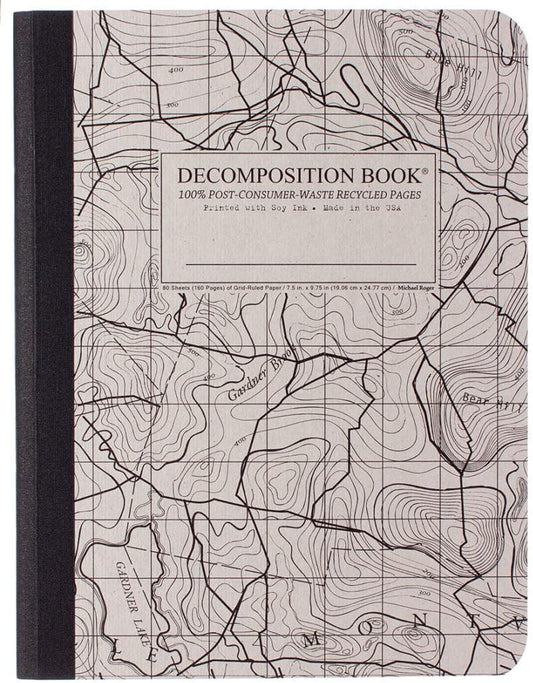 Topo Grid Notebook - Eco-Friendly Quad Ruled Journal - 160 Recycled Pages
