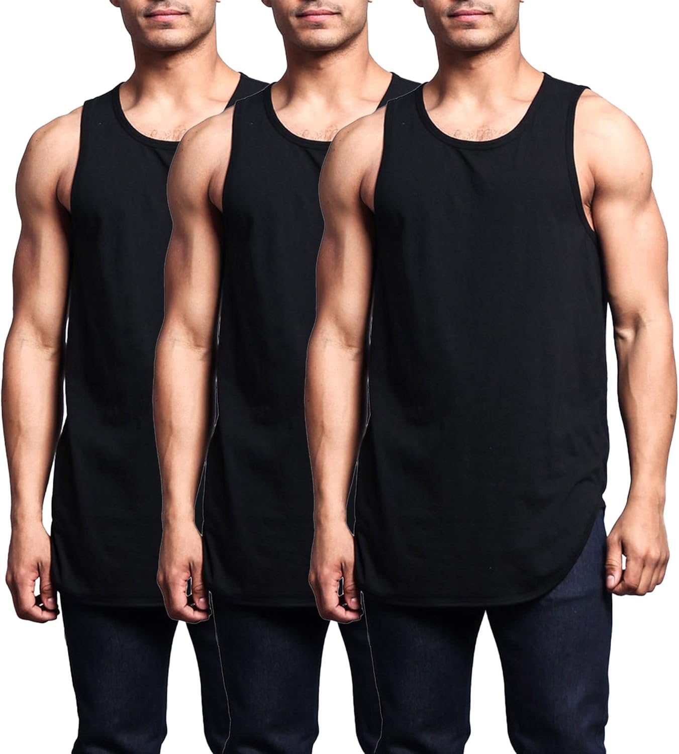 Solid Color Long Length Curved Hem Tank Top for Men