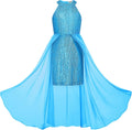 Girls Halter Neck Sequin Dress 6-14Y with Chiffon Train - Party Dress