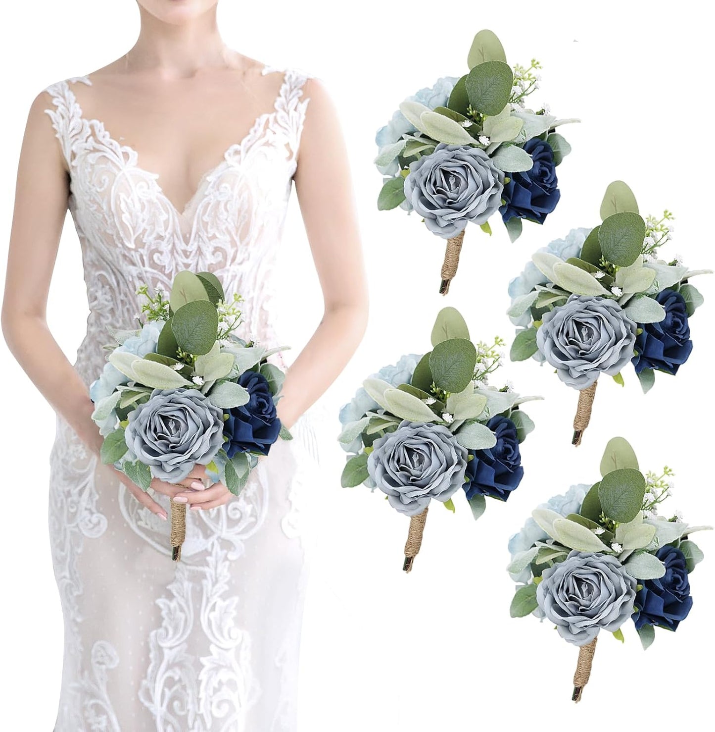 Artificial Bridesmaid Bouquets Set of 4 Silk Rose Flowers