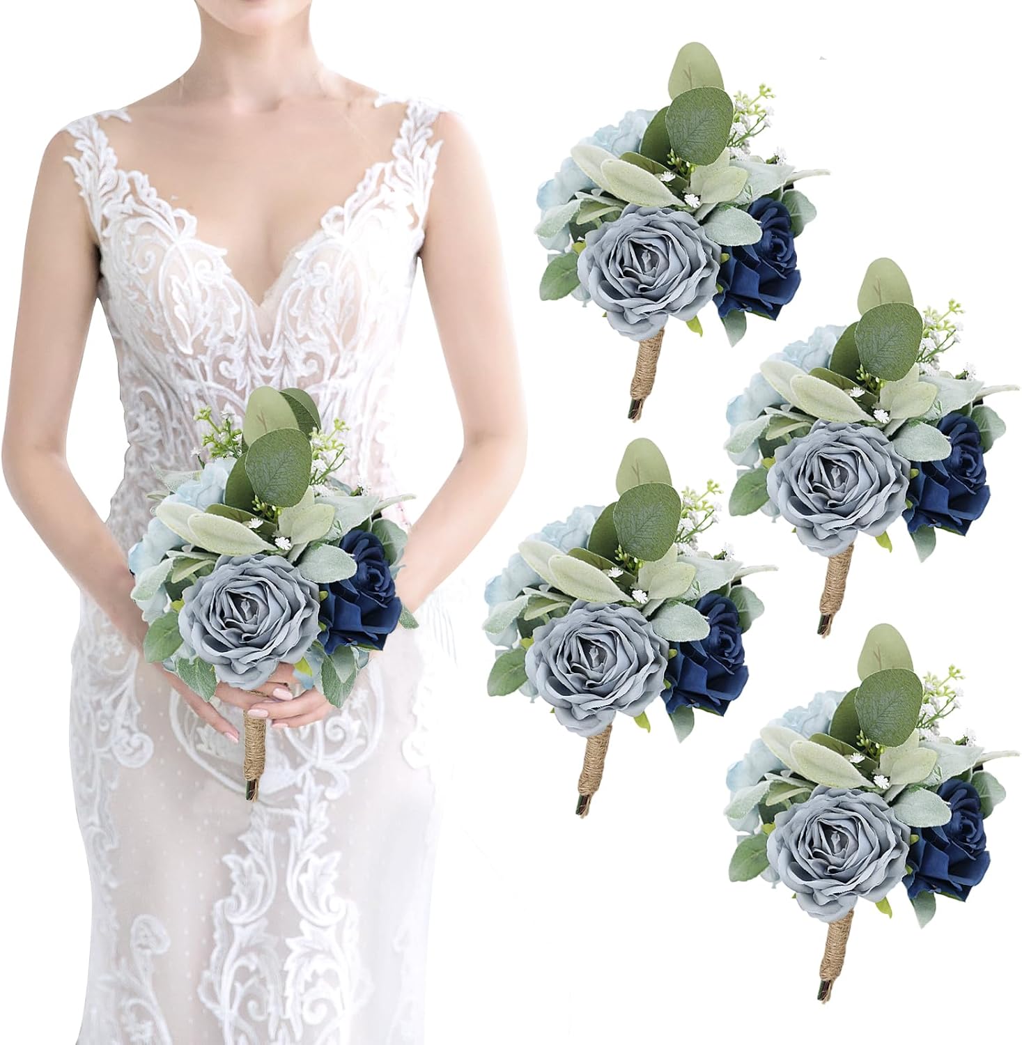 Artificial Bridesmaid Bouquets Set of 4 Silk Rose Flowers