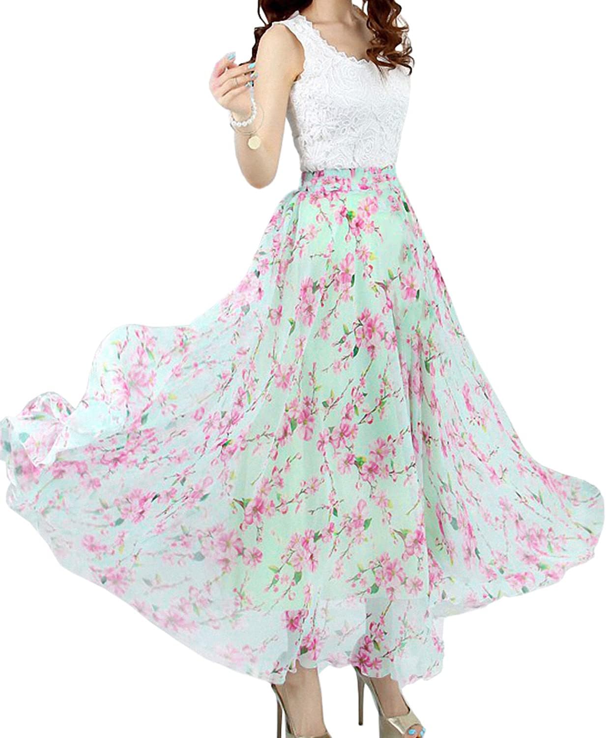 Afibi Women Full Length Maxi Chiffon Long Skirt for Beach