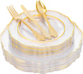 Clear Gold Plastic Plates 125PCS Disposable Dinnerware Set