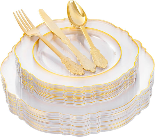 125PCS Thanksgiving Plastic Plates for Elegant Party Dining