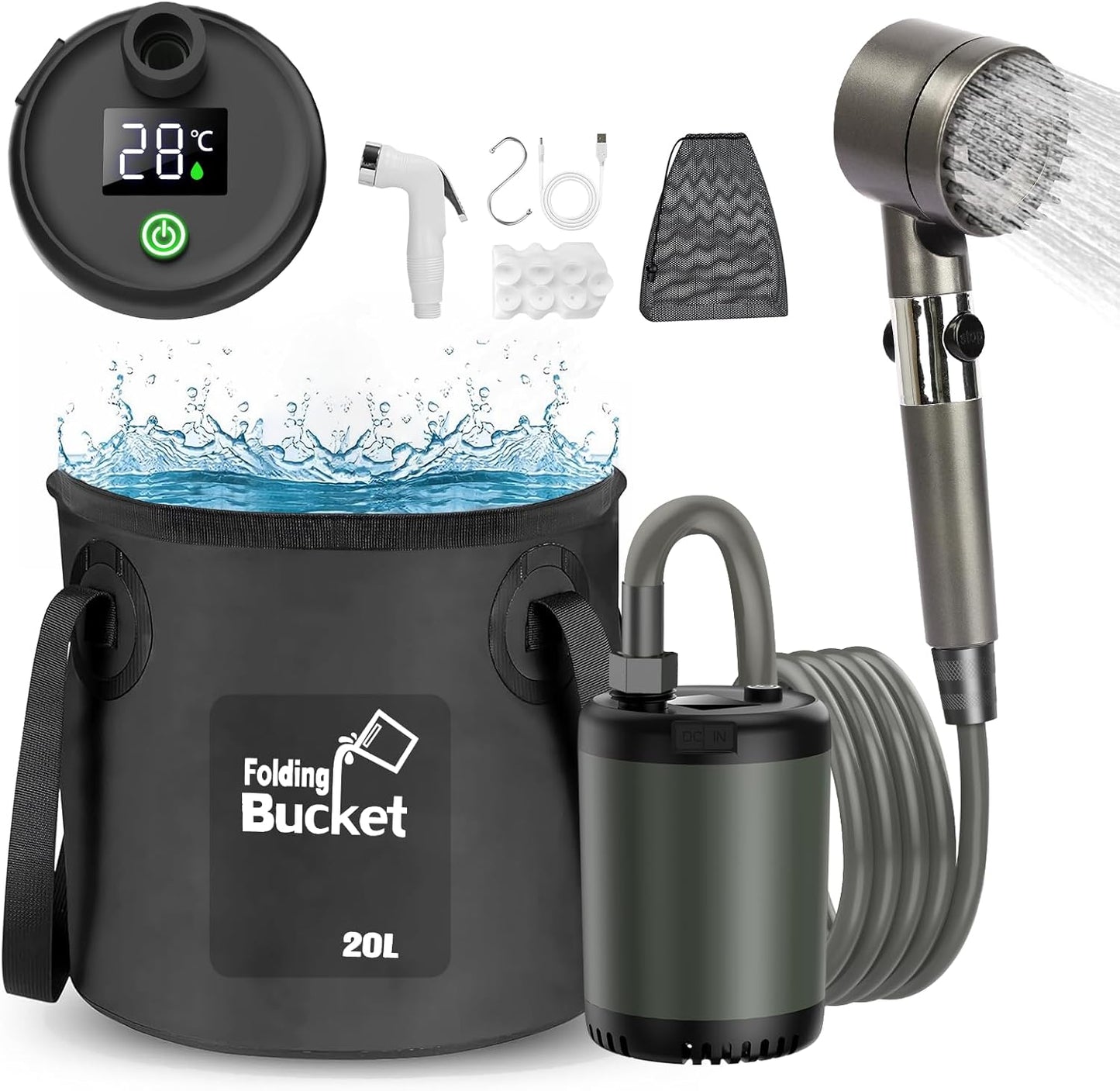 Portable Outdoor Shower: 20L, Rechargeable Pump