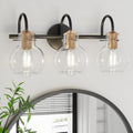 Bathroom Light Fixtures Black and Copper 3 Light Vanity - Modern Globe