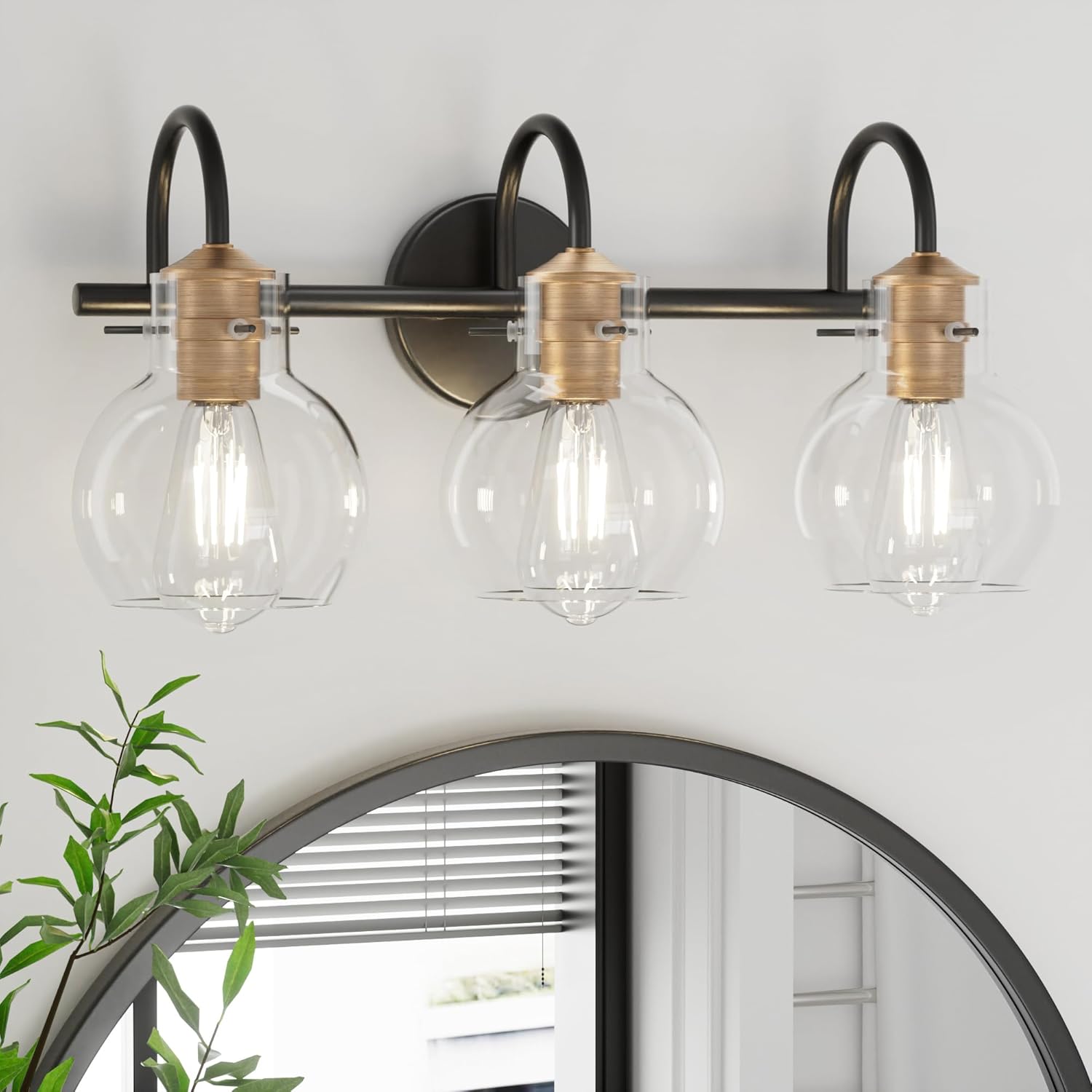 Modern Black and Copper 3 Light Bathroom Vanity Light Fixture