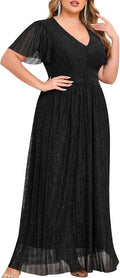 Plus Size Sparkly V-Neck Maxi Formal Dress - Elegant A-line