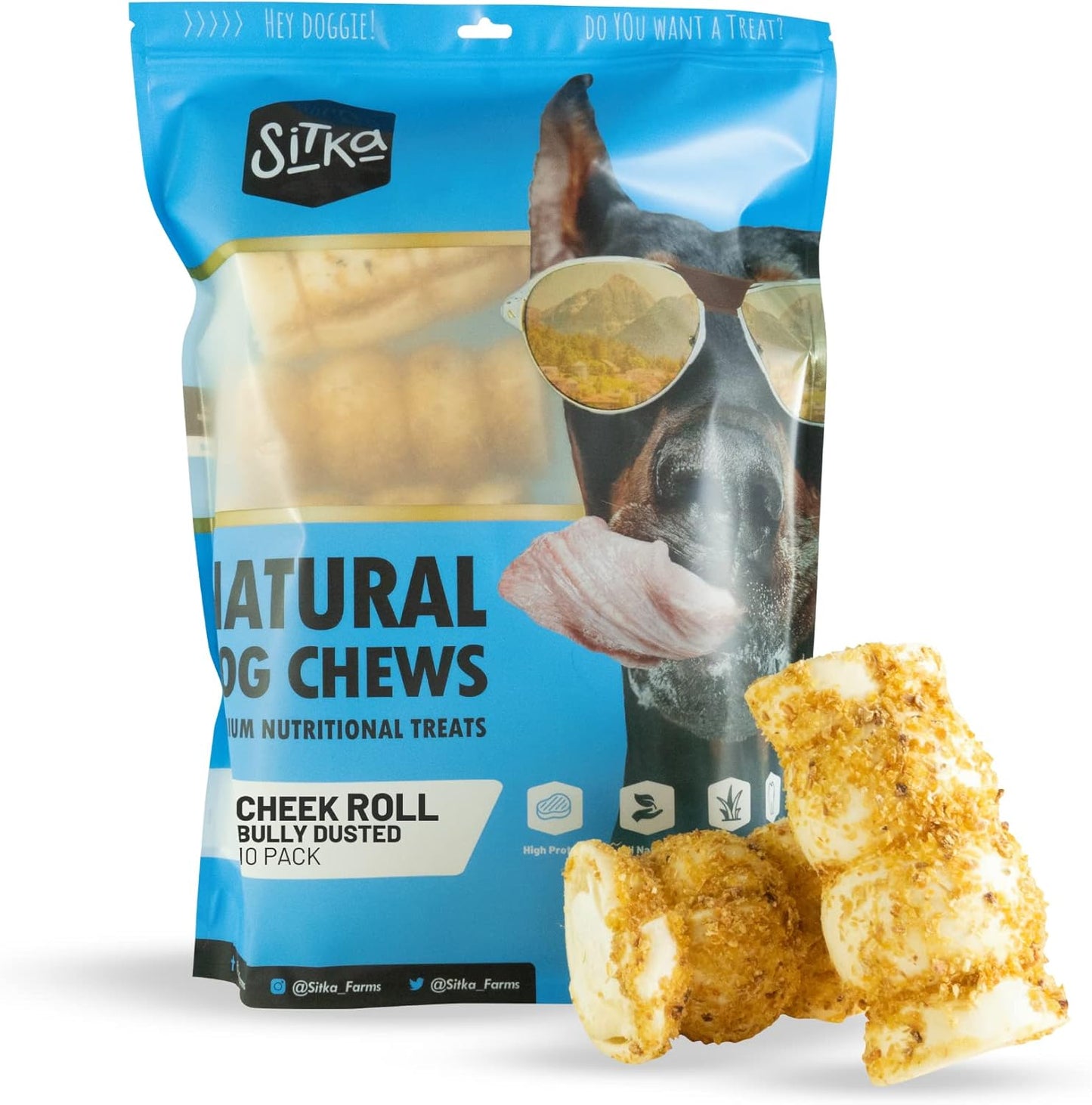 Sitka Farms Beef Cheek ROLL Bully Dusted Chew for Dogs