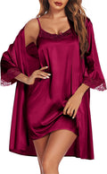 Satin Nightgown with Robe Set - Sexy Lace Cami Two Piece Sleepwear