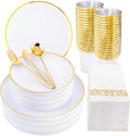 MirthMood 350Pcs White and Gold Dinnerware Set - Elegant Party Service
