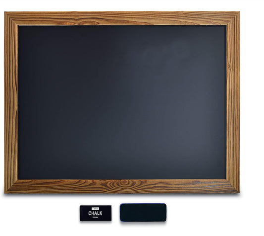 Large Magnetic Chalkboard - Rustic Wood Frame - Versatile Mounting - Chalk & Eraser Included