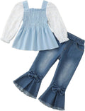 Kucnuzki Toddler Girls Long Sleeve Shirt and Baggy Jeans Set