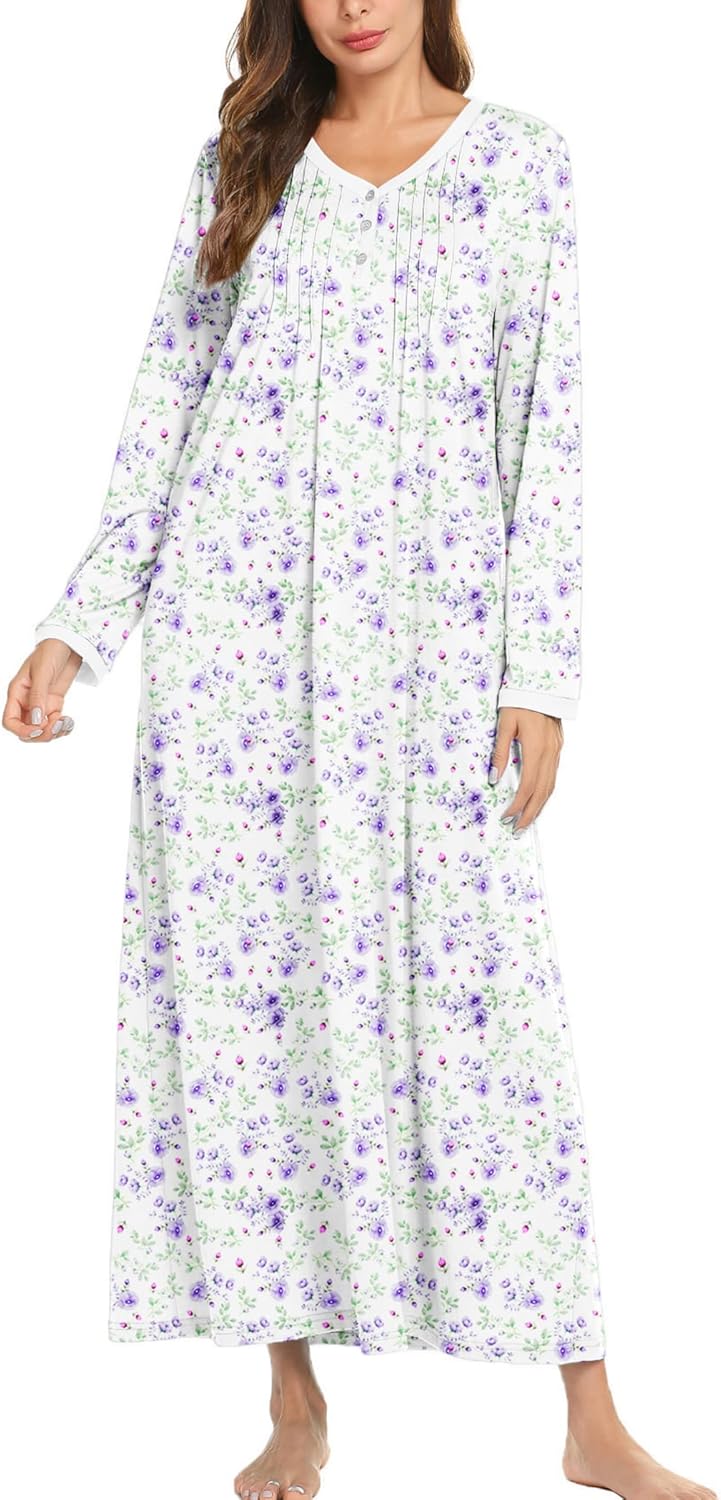 Ekouaer Cotton Nightgowns for Women - Soft Long Sleeve Nightdress