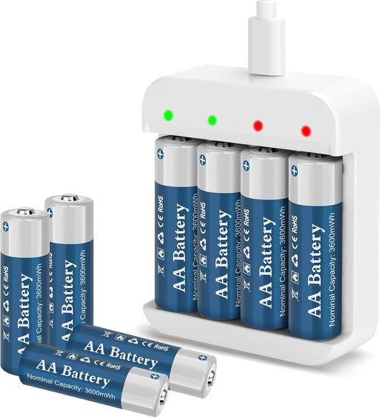 Long-Lasting 1.5V Lithium AA Batteries + Charger by TOPUSSE