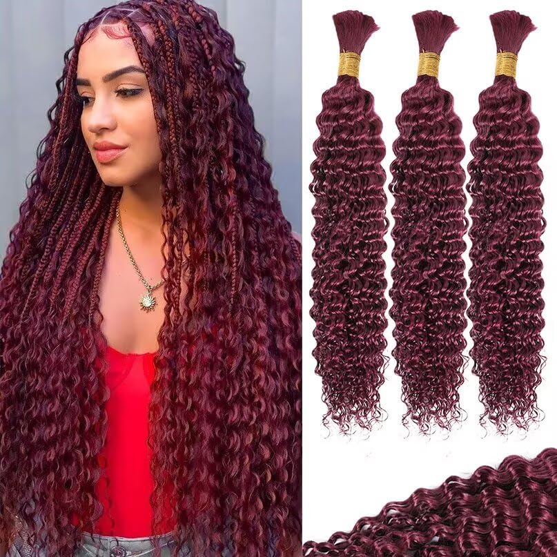 99J Burgundy Red Human Braiding Hair for Boho Braids 20 in