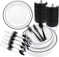 Black Disposable Dinnerware Set 350Pc with Napkins - Party Ready
