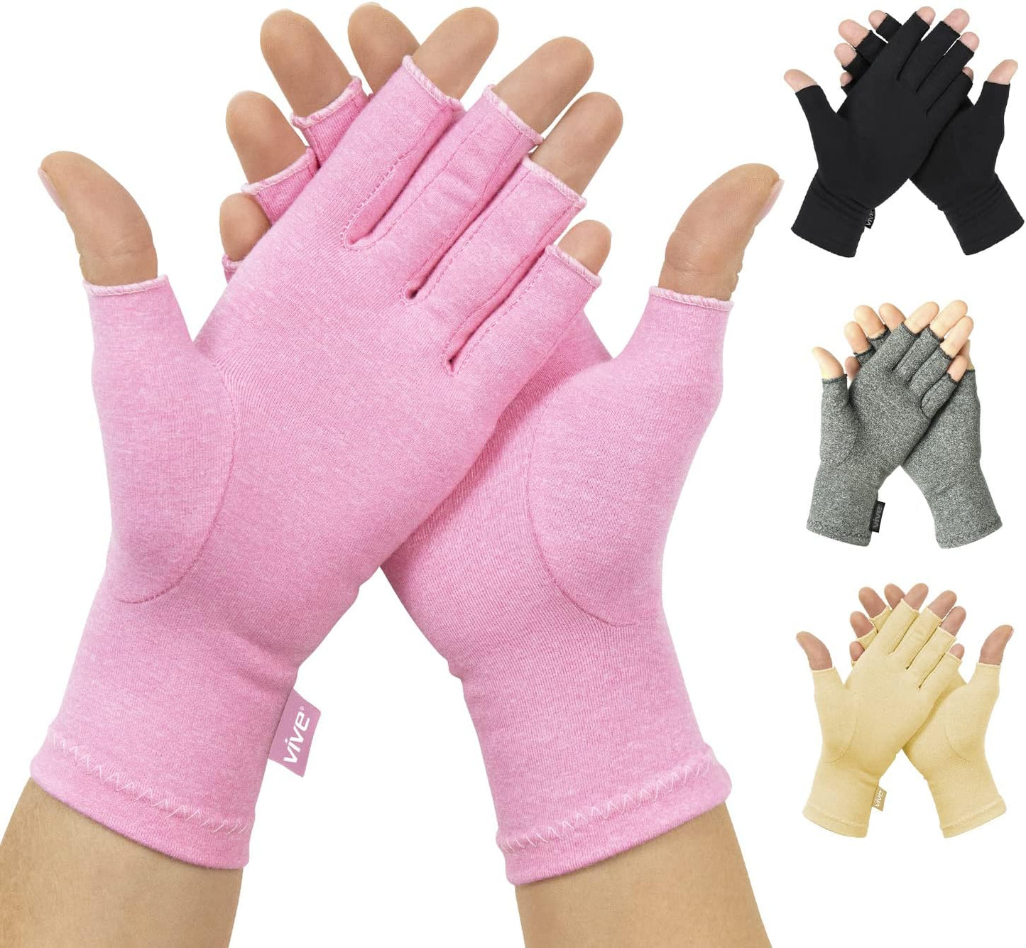 Vive Pink Arthritis Hand Gloves - Pain Relief & Support - Men/Women - Moisture Wicking