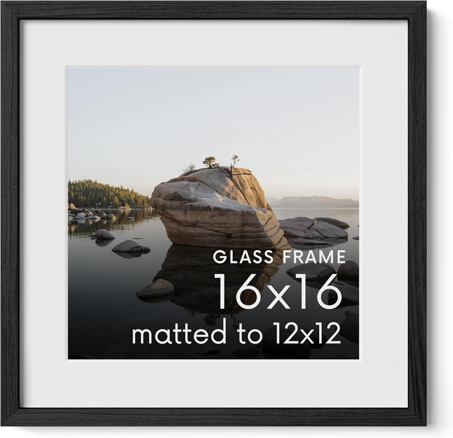 16x16 Picture Frame with Real Glass & Black Oak for Home Decor