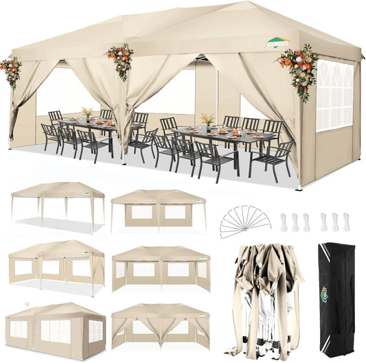 COBIZI 10x20 Waterproof Pop Up Canopy with 6 Sidewalls