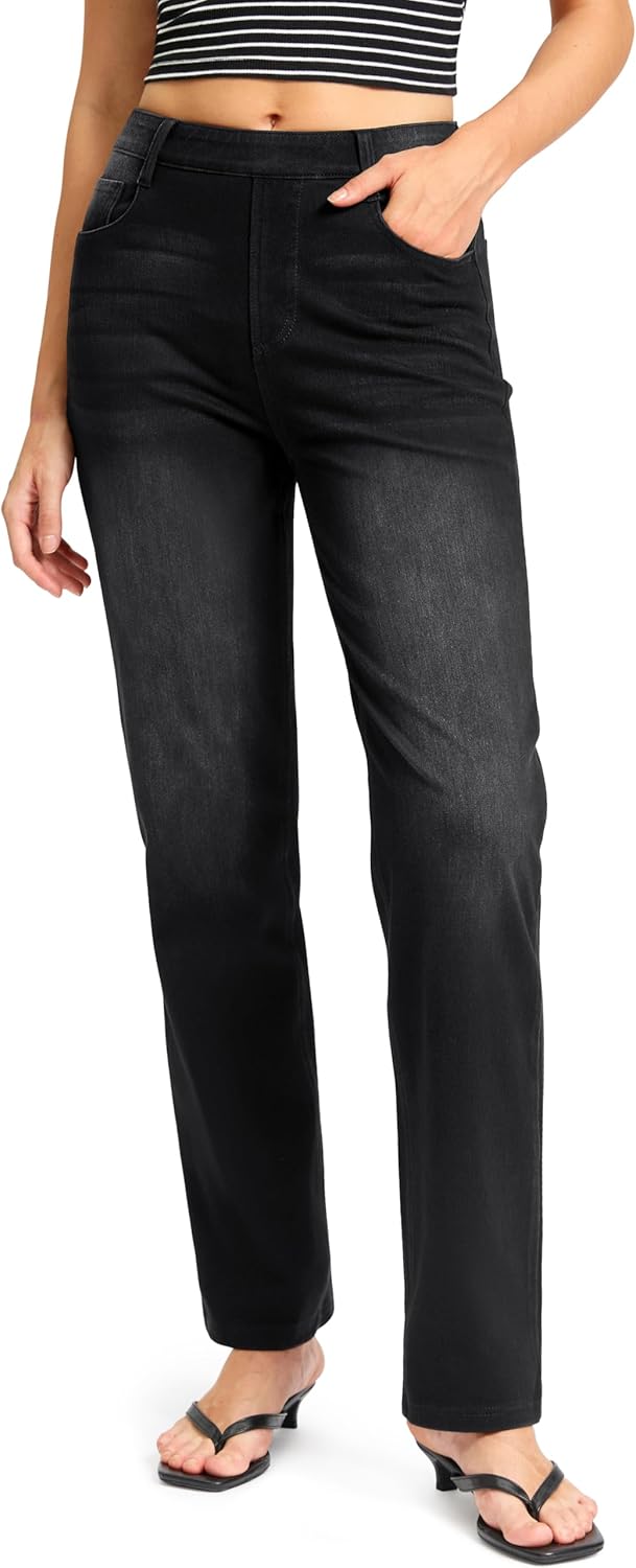 Trendy Tummy Control High Waisted Straight Leg Jeans for Women