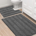 Grey Striped Bath Rug Set 2 Piece - Ultra Thick Chenille Comfort