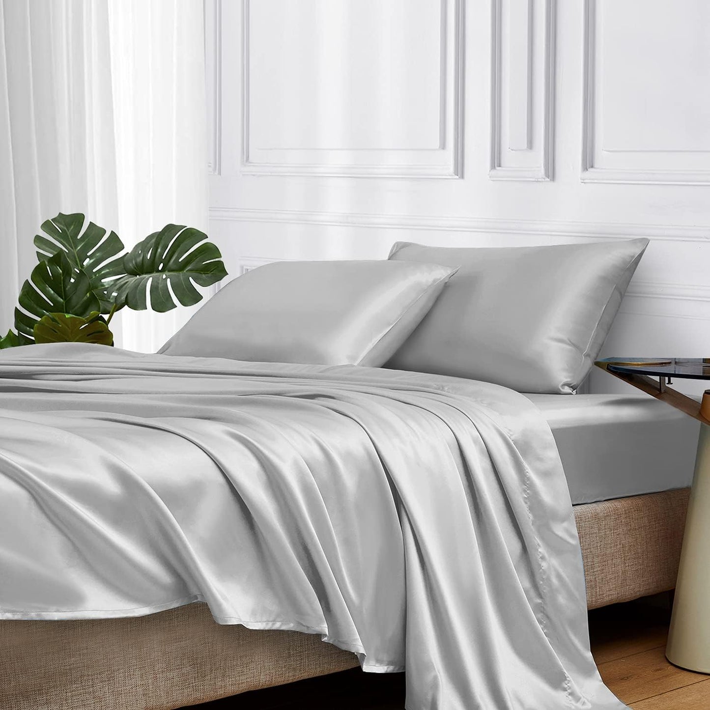 MR&HM Satin Bed Sheets Set for Queen Size with Deep Pocket