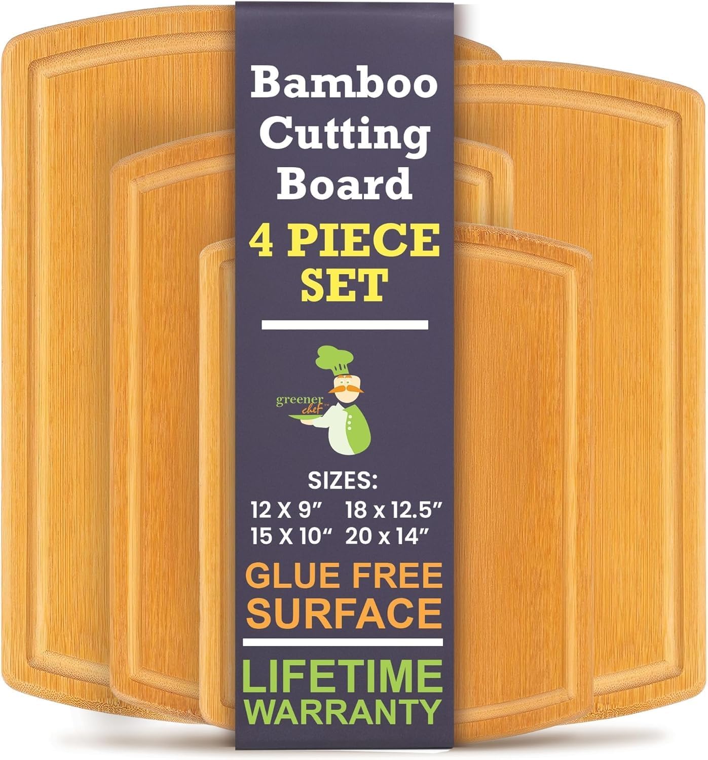 Glue-Free Surface 2XL Bamboo Cutting Board Set for Meal Prep