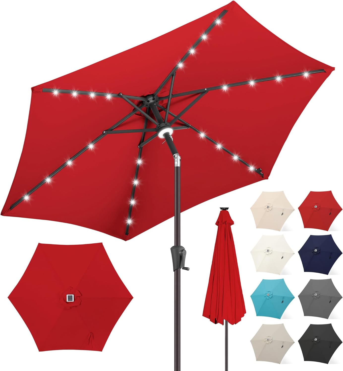 7.5 ft Solar Powered Outdoor Market Patio Umbrella with LED Lights