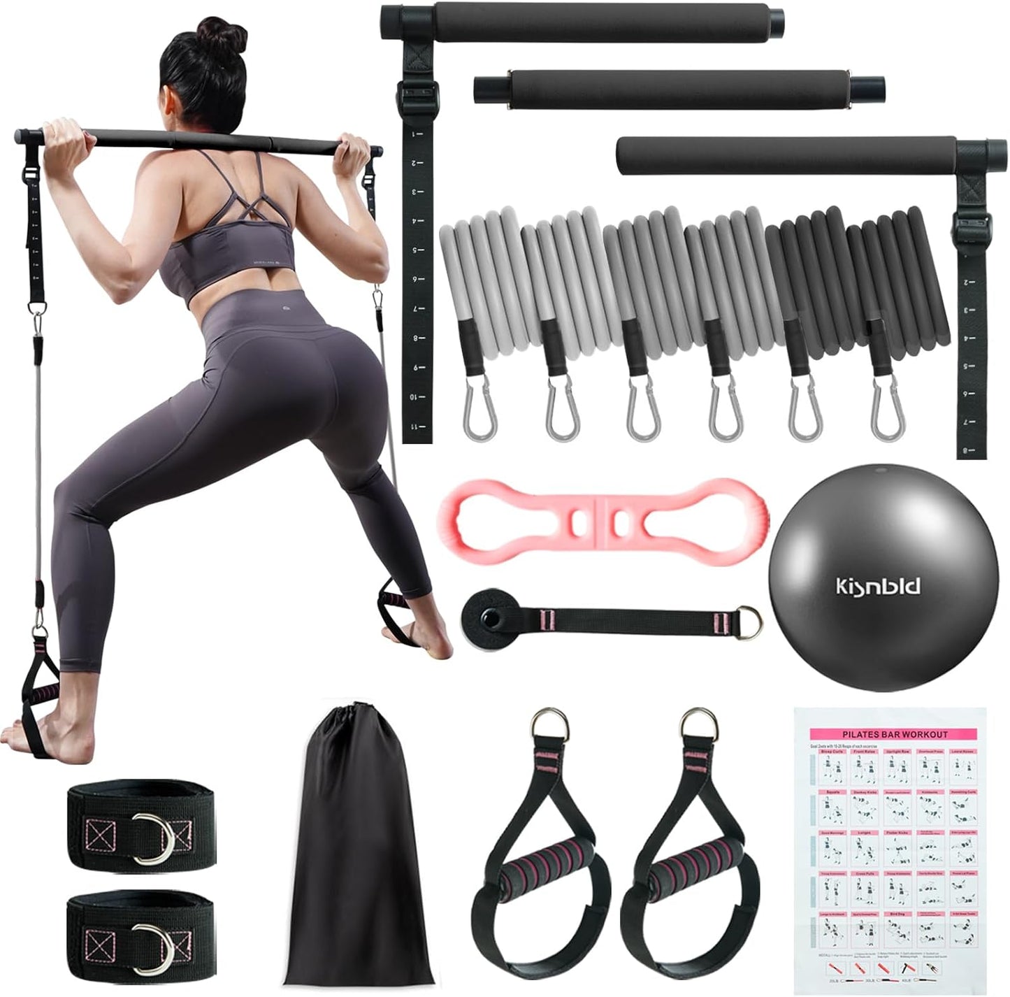 Pilates Bar Kit with Resistance Bands for Home Workouts