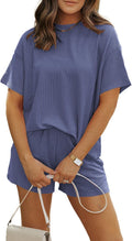 MARZXIN Women's 2 Piece Summer Tracksuit Ribbed Knit Shorts Set - Easy