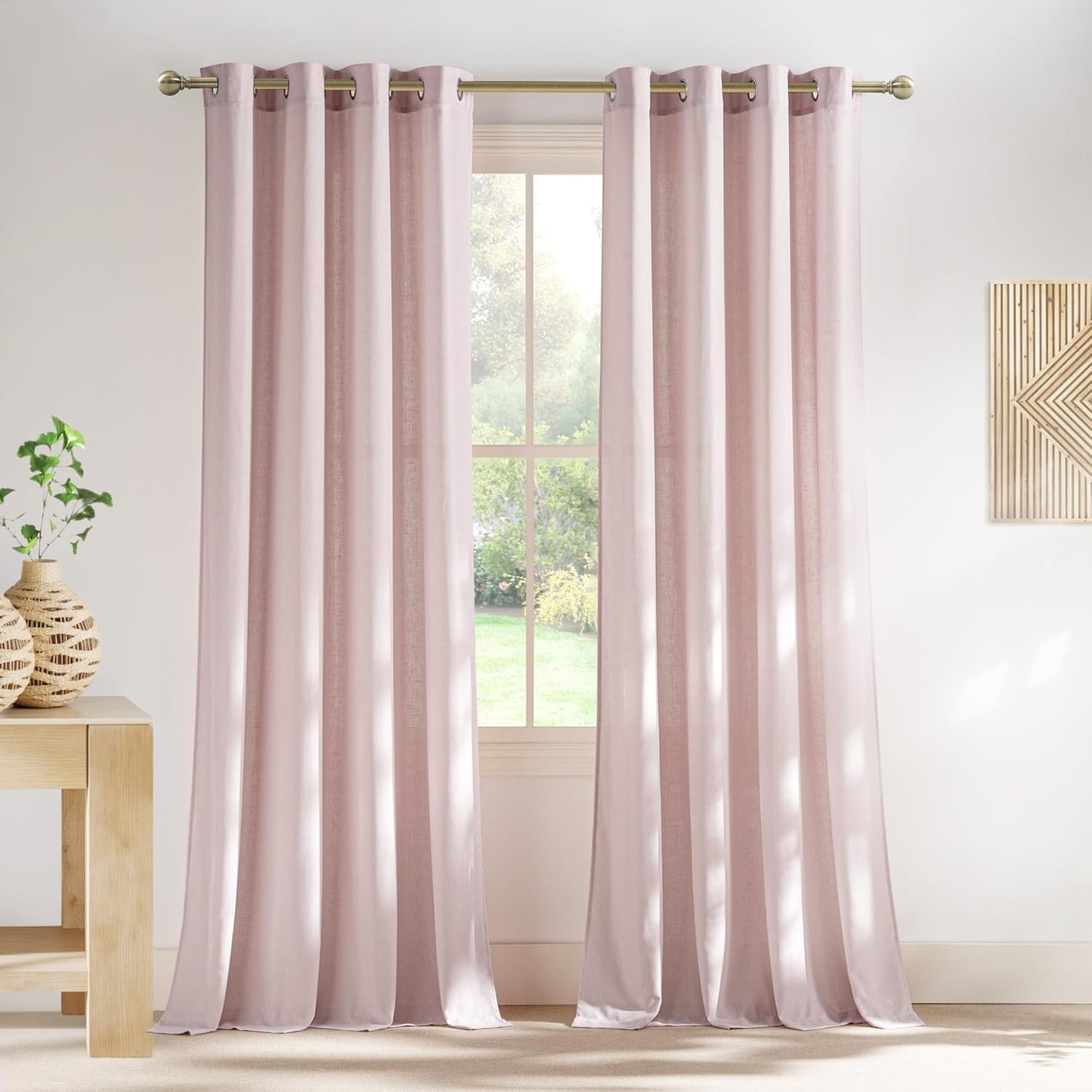 NICETOWN Linen Blush Pink Curtains for Girls Room, 2 Panels