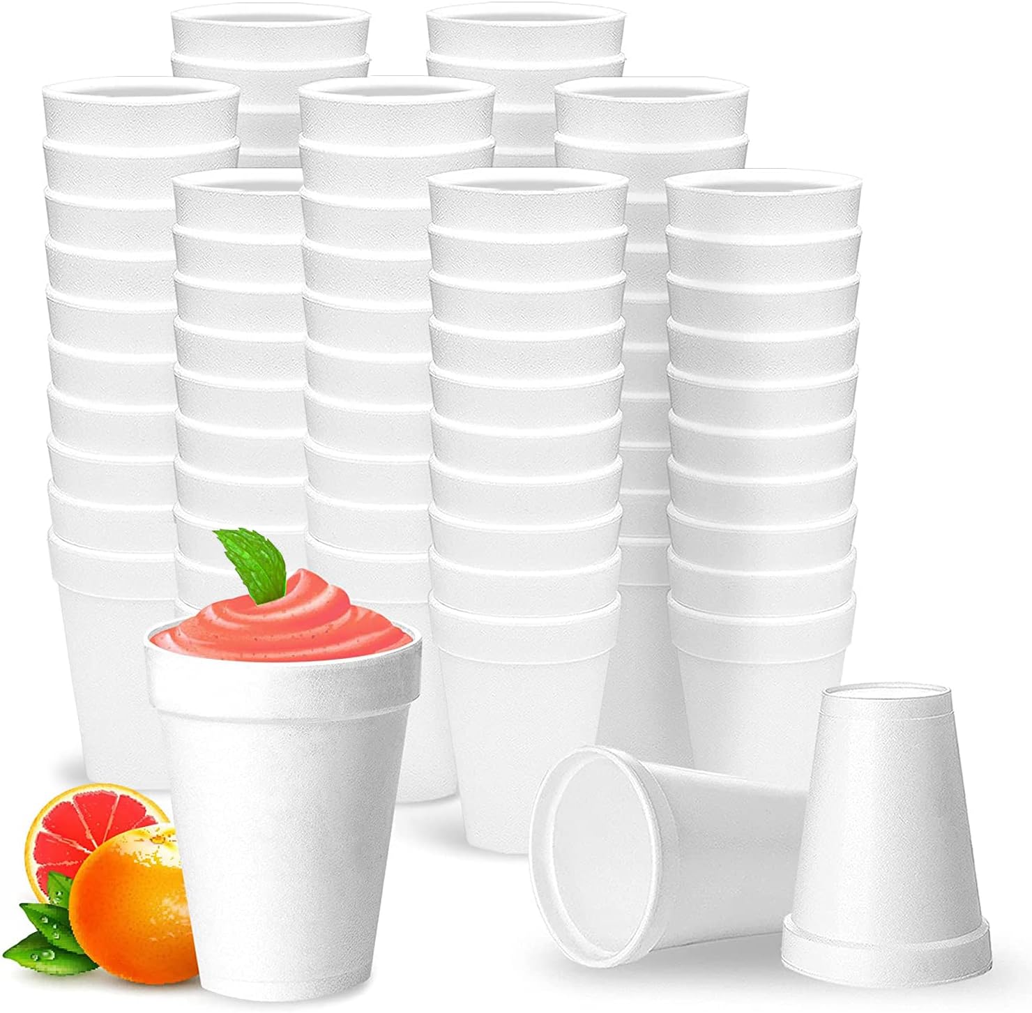 100 Pack 12 Oz White Foam Cups - Insulates Hot/Cold Bevs - USA Made - To-Go Cups